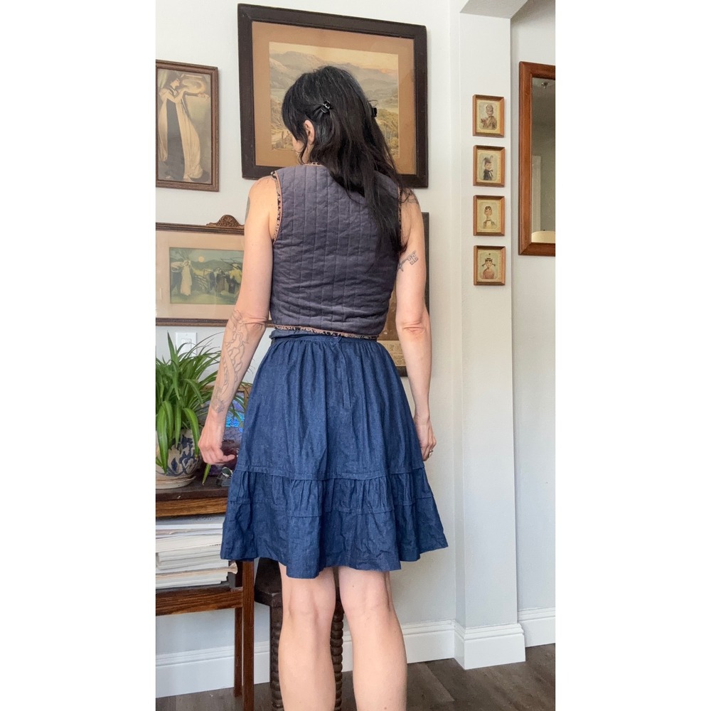 Vintage 70s Anne Gelb for Leo's Co. Tiered Ruffle Denim Western Prairie Skirt - Picture 4 of 8